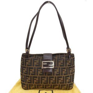 FENDI Brown Leather Zucca Shoulder Bag